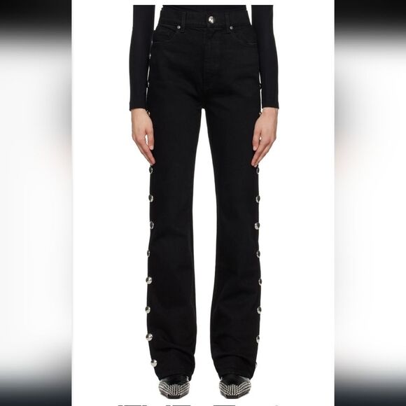 KHAITE Danielle Black Studded High Waist Jeans - Picture 1 of 13